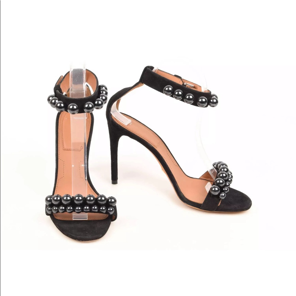 Givenchy black suede beaded ankle strap heel